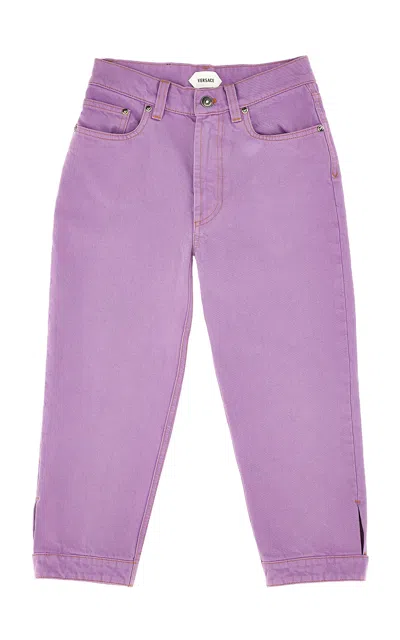 Versace Cropped Denim Capri Pants In Purple