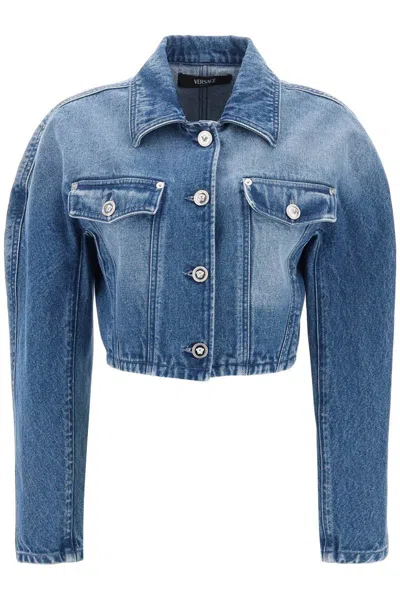 Versace Denim Fabric Jacket In Blue