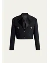 Versace Cropped Informal Wool Jacket In Black