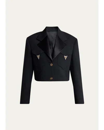 Versace Cropped Informal Wool Jacket In Black
