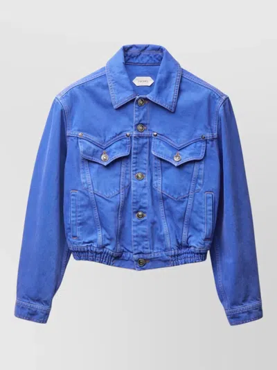 Versace Cropped Jacket Buttoned Cuffs Chest Pockets In Blue