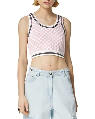 Versace Cropped Jacquard Checked Tank Top In White/pale Pink