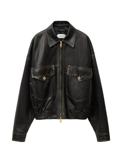 Versace Cropped Lamb Skin Leather Jacket With Flap Pockets In Multi