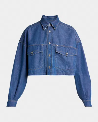 Versace Cropped Long-sleeve Denim Shirt In Blue