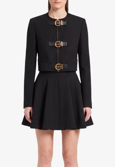 Versace Cropped Natté Wool Jacket In Black