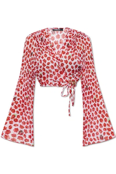 Versace Strawberry Garden Cover-up Pleated Top In Multi