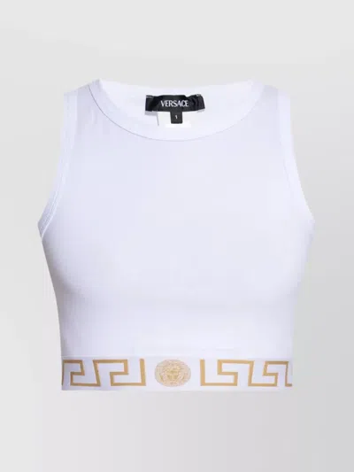 Versace Cropped Sleeveless Top With Greek Key Design