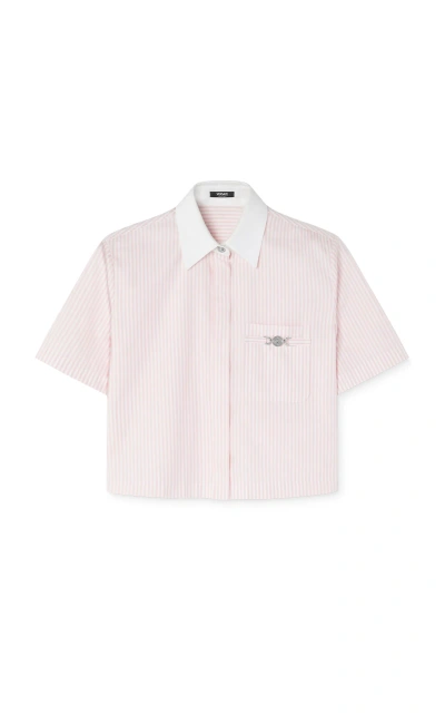 Versace Kids' Cropped Striped Oxford Shirt In Pink