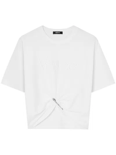 Versace Cropped T-shirt With 1978 Logo And Safety Pin Detail In White
