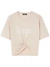 Versace Cropped T-shirt With Twist Detail And Safety Pin Logo In Neutrals