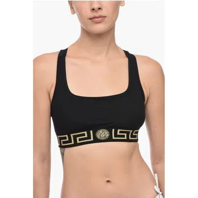 Versace Cropped Top With La Greca Motif In Black