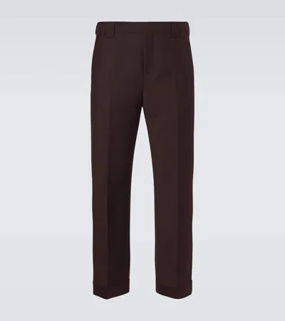Versace Cropped Wool And Mohair Straight Pants In Brown