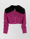 VERSACE CROPPED WOOL BLAZER WITH EMBROIDERED GEOMETRIC DESIGN