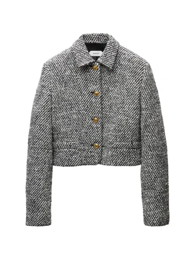 Versace Wool Boucle Jacket Contrast Buttons Cropped In Gray