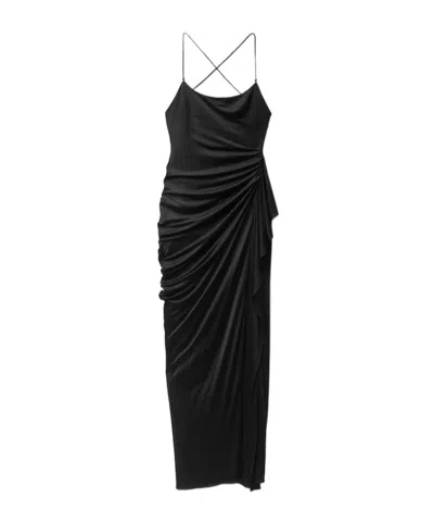 Versace Draped Viscose Liquid Jersey Gown In Black