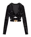 Versace Crossover Velvet-finish Top In Black