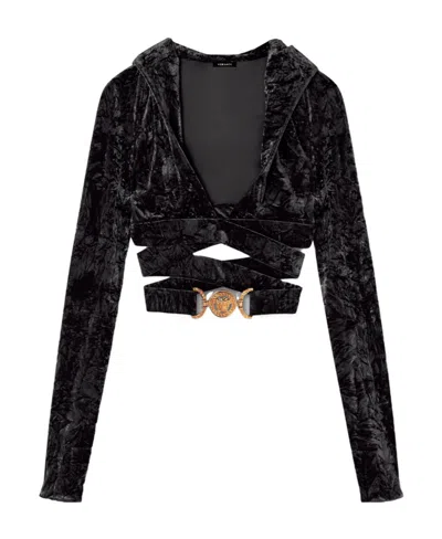 Versace Crossover Velvet-finish Top In Black