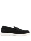 Versace Suede Greco Monogram Loafers In Black