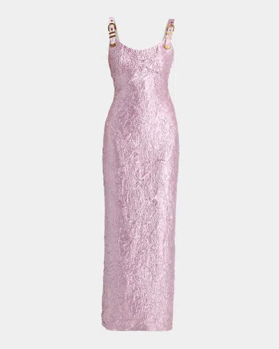 Versace Crushed Silk-satin Buckle Gown In Pink