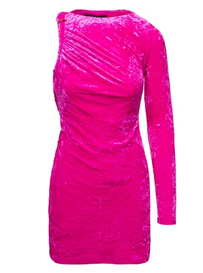 Versace Crushed Velvet Asymmetric Mini Dress In Pink