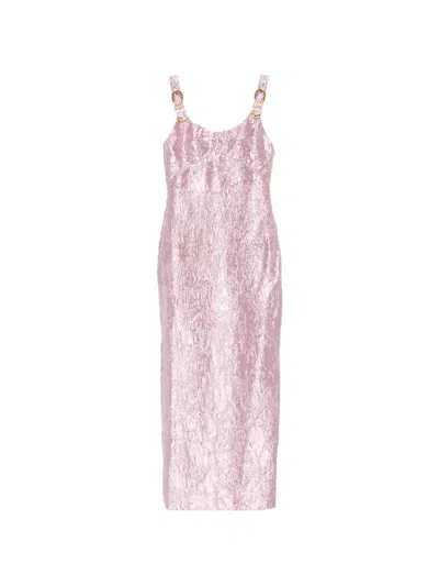 Versace Crushed-effect Buckled-straps Gown In Pink