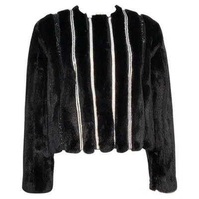 Pre-owned Versace Cryslal Embellished Black Mink Fur Jacket Coat Nwt