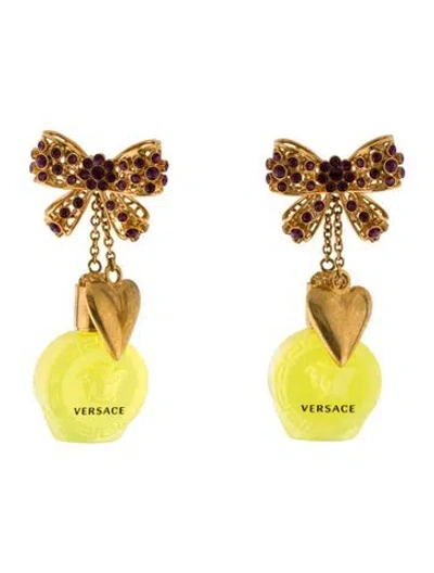 Pre-owned Versace Crystal & Glass Medusa Perfume Bottle Bow Drop Earrings In Multi