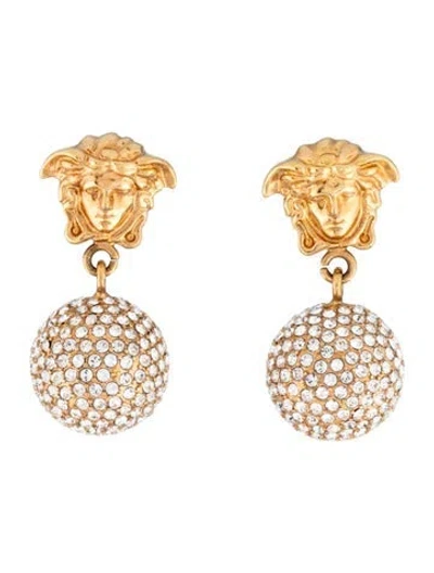 Pre-owned Versace Crystal Ball Medusa Drop Earrings In Multicolor