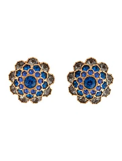Pre-owned Versace Crystal Clip-on Earrings In Blue/grey
