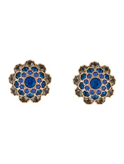 Pre-owned Versace Crystal Clip-on Earrings In Blue/grey
