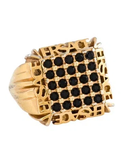 Pre-owned Versace Crystal Cocktail Ring In Black