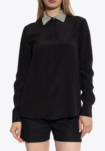 Versace Crystal-collar Crêpe Shirt In Black