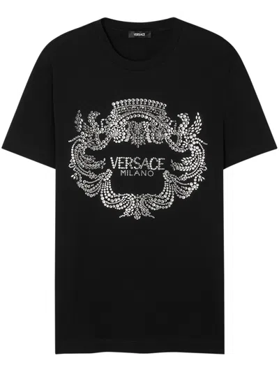 Versace Crystal-crest T-shirt In Black