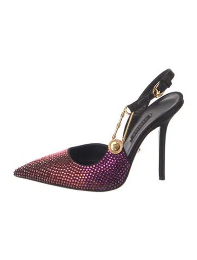 Pre-owned Versace Crystal Crystal Embellishments Slingback Pumps In Multi