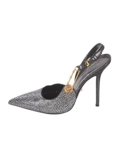 Pre-owned Versace Crystal Crystal Embellishments Slingback Pumps In Silver