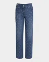 Versace Crystal Denim Straight-leg Pants In Medium Blue