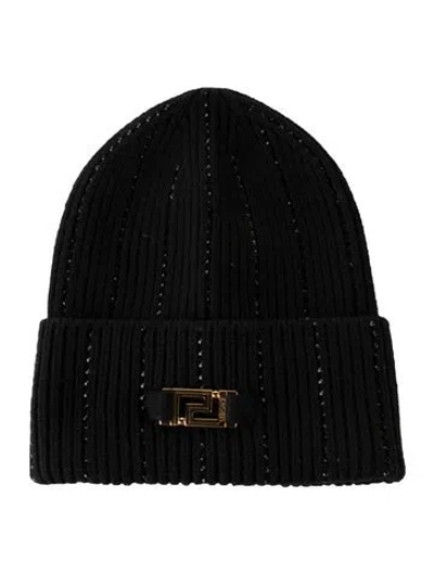 Pre-owned Versace Crystal Embellished Beanie W/tags In Black