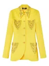 Versace Tailored Wool Crepe Jacket In Yellow