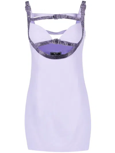 Versace Mini Cocktail Dress With Enver Satin Crystal-embellished Straps In Purple