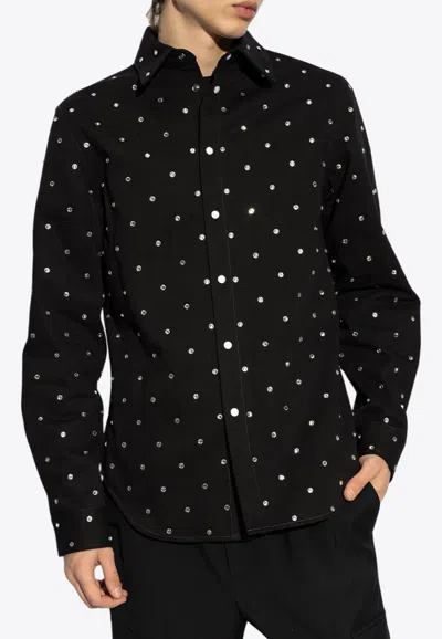Versace Crystal-embellished Denim Shirt In Black