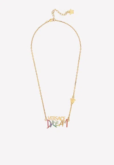 Versace Crystal-embellished Dream Pendant Necklace In Brown
