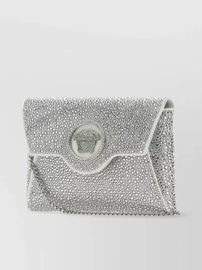 Versace Crystal Embellished Envelope Clutch With Chain Strap