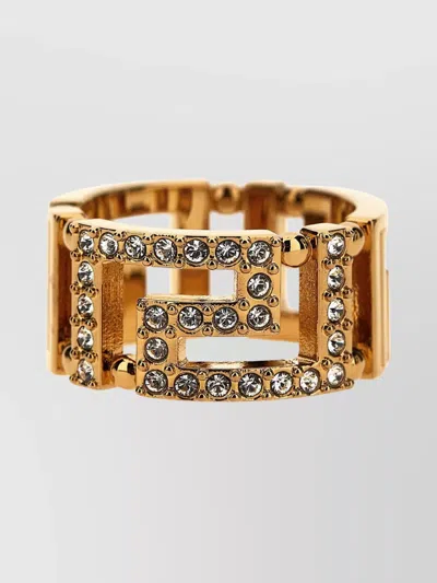 Versace Crystal-embellished Geometric Design Ring In Gold