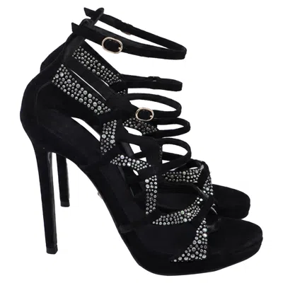Pre-owned Versace Crystal Embellished Gladiator Sandals In Black Suede