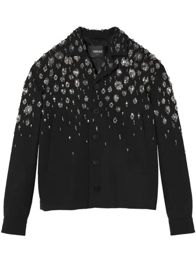 Versace Crystal-embellished Jacket In Black