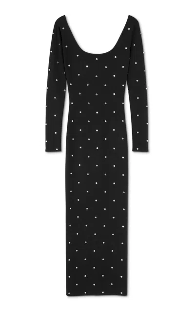 Versace Crystal-embellished Knit Wool Midi Dress In Noir