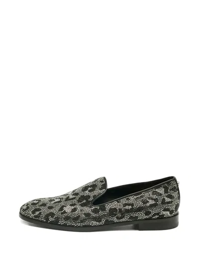 Pre-owned Versace Crystal-embellished Loafers In Black