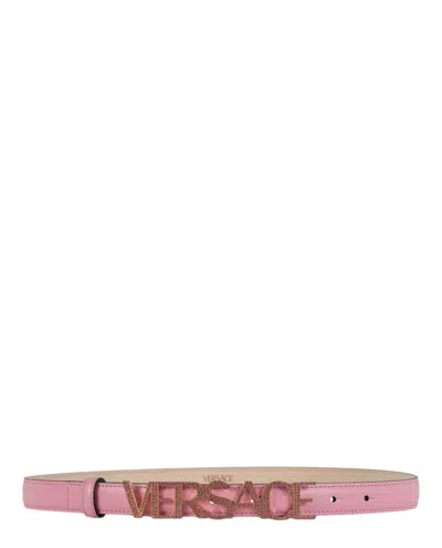Versace Crystal Embellished Logo Belt In Pink