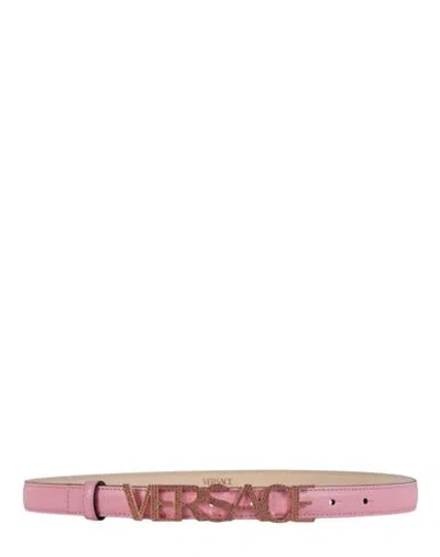 Versace Crystal Embellished Logo Belt Woman Belt Pink Size 39.5 Calfskin