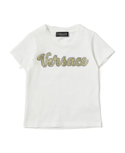 Versace Crystal-embellished Logo T-shirt In White